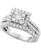 Diamond Square Halo Cluster Engagement Ring (1-1/2 Ct. Tw.) In 14k White Gold