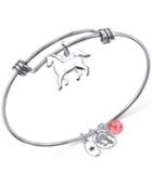 Unwritten Courage Horse Charm And Cherry Quartz (8mm) Bangle Bracelet In Stainless Steel