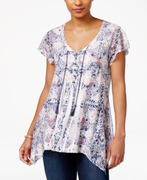 Style & Co Printed Handkerchief-hem Top, Only At Macy's