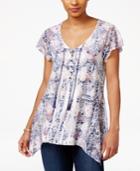 Style & Co Printed Handkerchief-hem Top, Only At Macy's