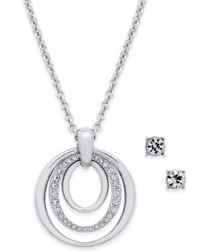 Charter Club Silver-tone Pave Pendant Necklace & Crystal Stud Earrings