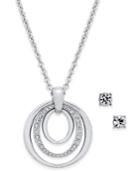 Charter Club Silver-tone Pave Pendant Necklace & Crystal Stud Earrings