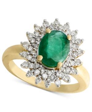 14k Gold Ring, Emerald (1-9/10 Ct. T.w.) And Diamond (1/2 Ct. T.w.) Three Row
