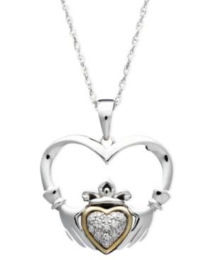 14k Gold And Sterling Silver Necklace, Diamond Accent Claddagh Pendant