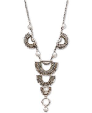 Lucky Brand Two-tone Crystal & Imitation Pearl Lariat Necklace, 18 + 2 Extender