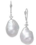 Cultured White Baroque Freshwater Pearl (12mm) & Diamond (1/6 Ct. T.w.) Drop Earrings In 14k White Gold