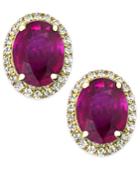 Ruby And White Sapphire Oval Stud Earrings In 10k Gold (3 Ct. T.w.)