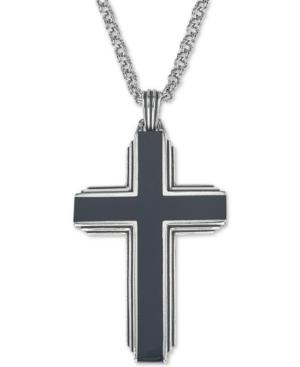 Esquire Men's Jewelry Black Onyx Cross 22 Pendant Necklace In Sterling Silver, Created For Macy's