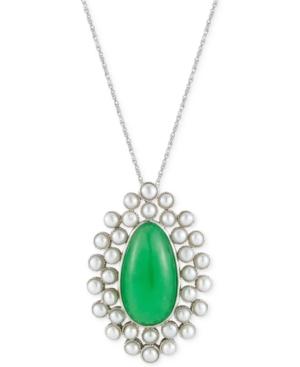Jade (22mm) And Cultured Freshwater Pearl (3mm) Cluster Pendant In Sterling Silver