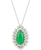 Jade (22mm) And Cultured Freshwater Pearl (3mm) Cluster Pendant In Sterling Silver