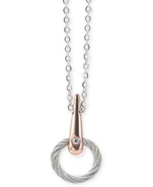 Charriol White Topaz Accent Circle Drop 18 Pendant Necklace In Pvd Stainless Steel & Rose Gold-tone