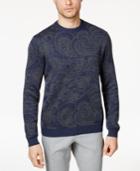 Tasso Elba Men's Paisley Supima Cotton Sweater With Faux-suede Elbow Patches, Created For Macy's