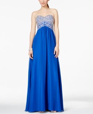 Betsy & Adam Beaded Chiffon Strapless Gown