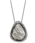Sterling Silver Necklace, Black Rutilated Quartz (11-3/4 Ct. T.w.) And Diamond (1/4 Ct. T.w.) Pendant