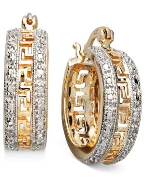 Victoria Townsend 18k Gold Over Sterling Silver Earrings, 1 Diamond Accent Greek Key Hoop Earrings