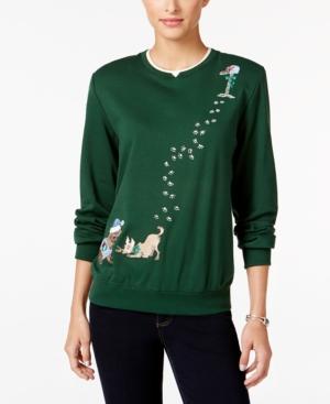 Alfred Dunner Petite Holiday Classics Dog Graphic Sweater
