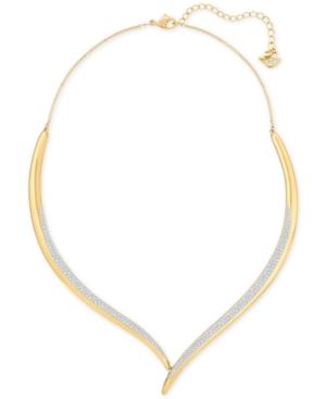 Swarovski Groove Gold-tone Contoured Pave-edge Collar Necklace