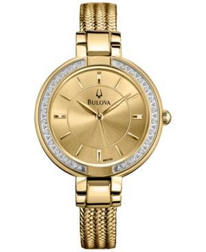 Bulova Women's Diamond Accent Gold-tone Stainless Steel Mesh Bracelet Watch 32mm 98r195 - A Macy's Exclusive