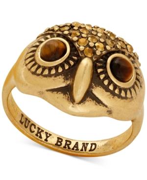 Lucky Brand Gold-tone Crystal Owl Head Ring