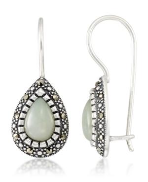 Jade (9 X 6 X 5.2mm) & Marcasite Teardrop Earrings In Sterling Silver
