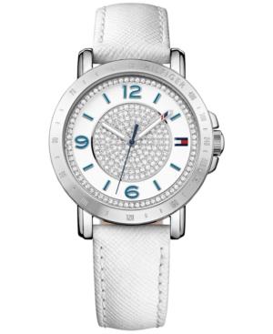 Tommy Hilfiger Women's Sophisticated Sport Silver-tone Crystal Leather Strap Watch 34mm 1781626
