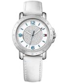 Tommy Hilfiger Women's Sophisticated Sport Silver-tone Crystal Leather Strap Watch 34mm 1781626