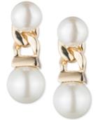 Anne Klein Gold-tone Imitation Pearl Link Drop Earrings