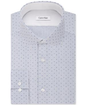 Calvin Klein Steel Men's Non-iron Slim-fit Performance Dark Navy Print Dress Shirt