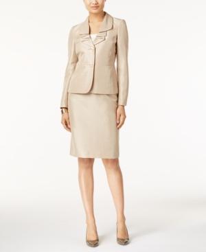 Le Suit Metallic Ruffled Two-button Skirt Suit