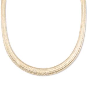 Italian Gold Omega Graduated Mesh 18 Collar Necklace In 14k Gold, Made It Italy