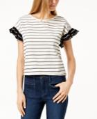 Maison Jules Striped Ruffled-sleeve Top, Created For Macy's