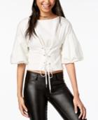 Material Girl Juniors' Balloon-sleeved Corset-front Crop Top, Created For Macy's