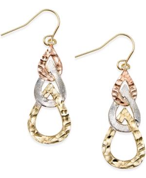 Tri-tone Hammered Teardrop Earrings In 10k Gold