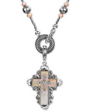 American West Mother Of Pearl Cross 28 Pendant Necklace In Sterling Silver