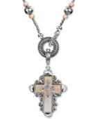 American West Mother Of Pearl Cross 28 Pendant Necklace In Sterling Silver