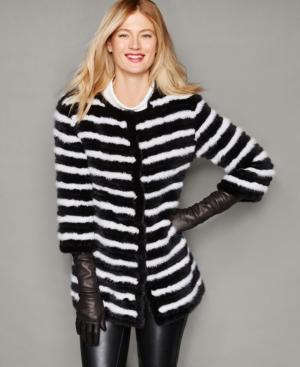 The Fur Vault Striped Knitted Mink Fur Jacket