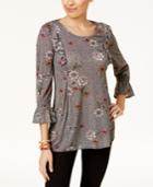 Style & Co Printed Ruffled Mesh Top, Created For Macy's