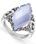 Carolyn Pollack Blue Lace Agate (11x23mm) Marquis Ring In Sterling Silver