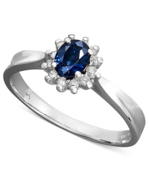 14k White Gold Ring, Sapphire (3/8 Ct. T.w.) And Diamond (1/8 Ct. T.w.) Oval Ring