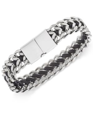 Sutton By Rhona Sutton Men's Stainless Steel Woven Leather Bracelet