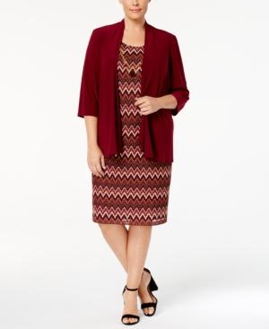 R & M Richards Plus Size Printed Dress And Draped Jacket