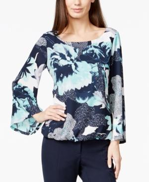 Alfani Petite Printed Bell-sleeve Bubble Top, Only At Macy's