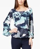 Alfani Petite Printed Bell-sleeve Bubble Top, Only At Macy's