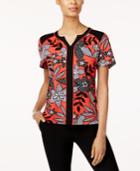 Alfred Dunner Saratoga Springs Floral-print Split-neck Top