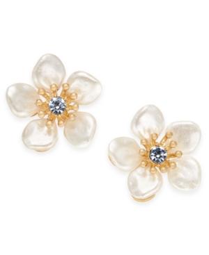 Lonna & Lilly Gold-tone Crystal & Imitation Pearl Flower Stud Earrings