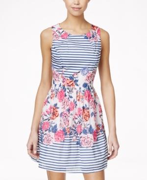 B Darlin Juniors' Sleeveless Multi-print Dress