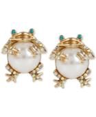Betsey Johnson Gold-tone Faux-pearl Froggy Stud Earrings