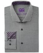 Michelsons Of London Men's Fitted Black Houndstooth Dress Shirt