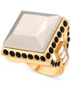 Guess Gold-tone Square Stone And Pave Statement Ring