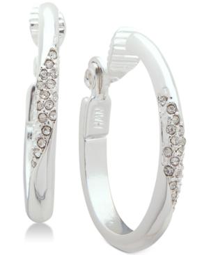 Anne Klein Silver-tone Pave Clip-on Hoop Earrings